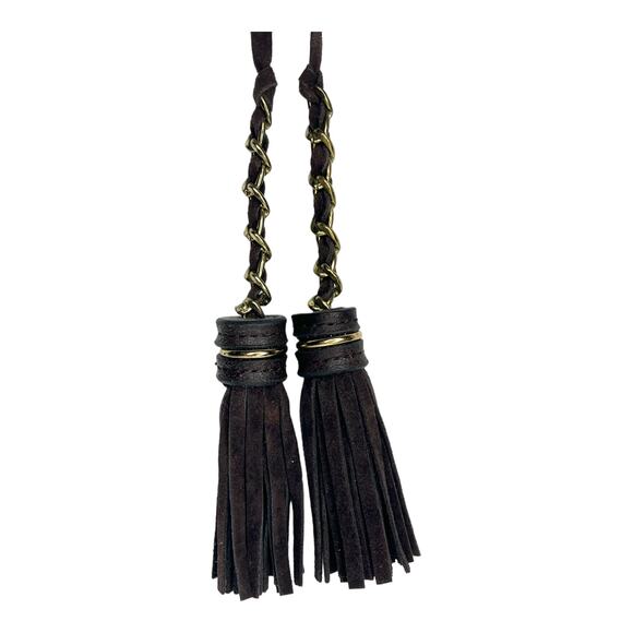 Double Brown Suede Leather & Gold Chain TASSELS for Handbag Purse Luggage FOB - Picture 4 of 5